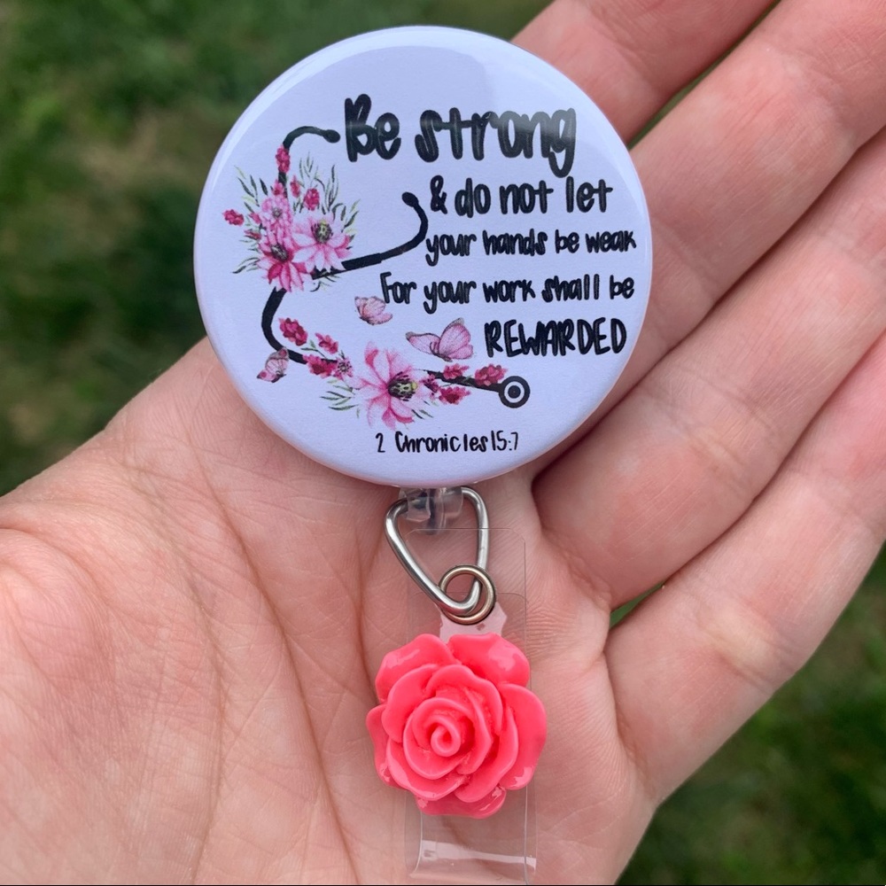 Bible Christian Quote 2 Chronicles 15:7 Retractable Badge Holder Lanyard Reel